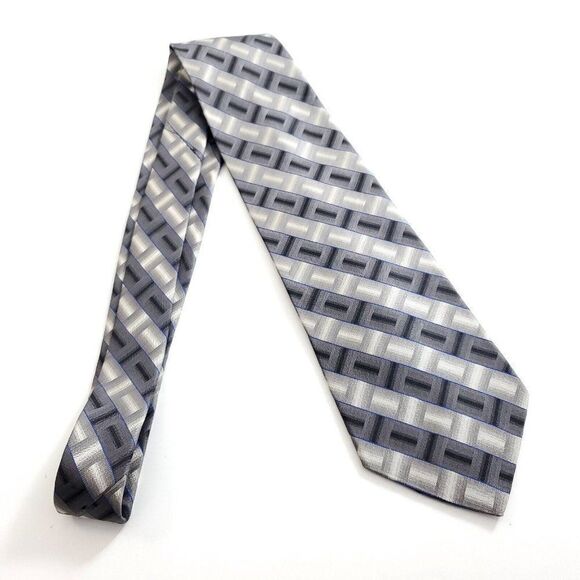 Joseph & Feiss International Gray Beige Blue Abstract Wide Silk Tie - Picture 6 of 6